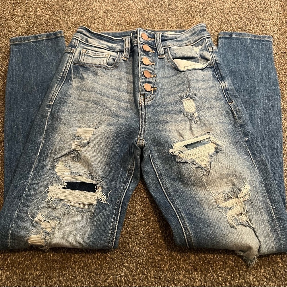 KanCan Signature Kurvy Ultra High waist Distressed Blue Jeans size 24 - Picture 1 of 6